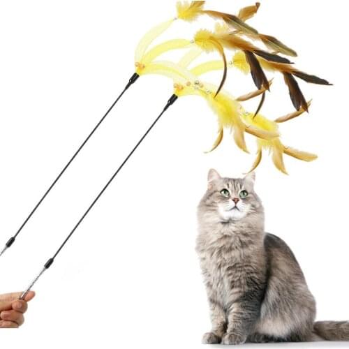 Kapmore 2Pcs/Set Kitten Teaser Wand Toys Interactive Faux Feather Wand Kitten Teaser Toy For Cat Pet Supplies Cat Favors