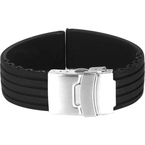 2x 20mm Mens Black Rubber Sport Watch Band Strap w/ Buckle