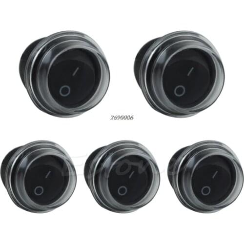 5 x Round Black 2 Pin SPST ON-OFF Rocker Boat Switch 12V Snap + Waterproof Coatfor
