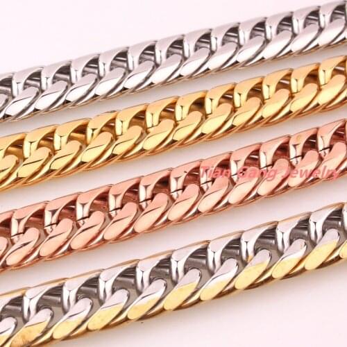 7-40" Huge Heavy 316L Stainless Steel Silver Color/Gold/ Rose Gold Cuban Link Chain Mens Necklace&Bracelet 16mm Gift