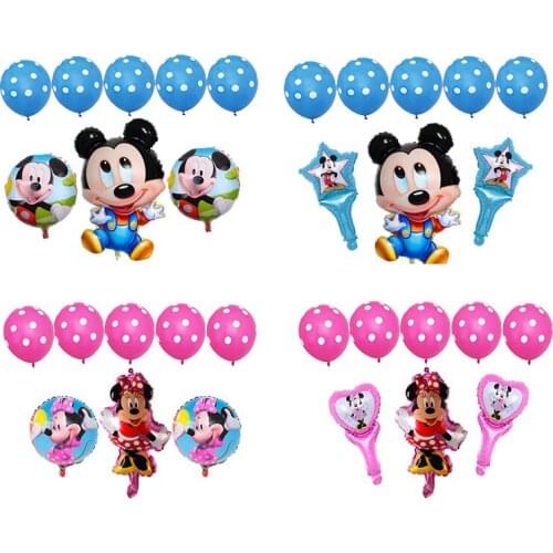 8pcs Minnie Mickey Foil Balloon Pink Blue Dot Latex Balloon Set Birthday Party Decorations Baby Shower Childrens Toy Balloons