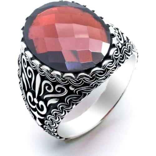 925 sterling Silver Red Zircon Stone Pattern Ring