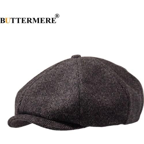 BUTTERMERE Newsboys Beret Herringbone Men Flat Caps Wool Casual Winter Tweed Female England Style Classic Octagonal Hats And Cap