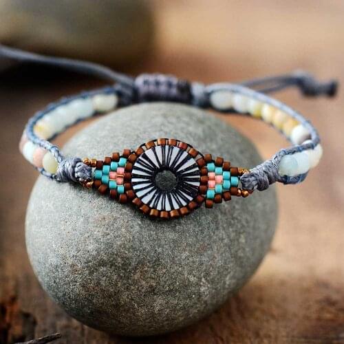 Bohemian Seed Beads Bracelet Women Frosted Amazonite Beaded Woven Wrap Bracelet Unique Handmade Friendship Brcelets