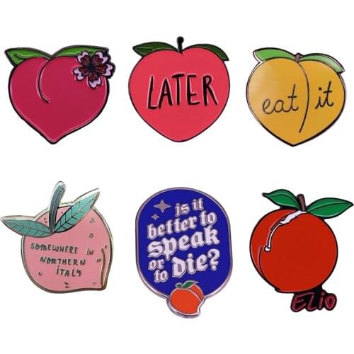 Call Me By Your Name ELIO Peach Brooch Pins Enamel Metal Badges Lapel Pin Brooches Jackets Jeans Fashion Jewelry Accessories