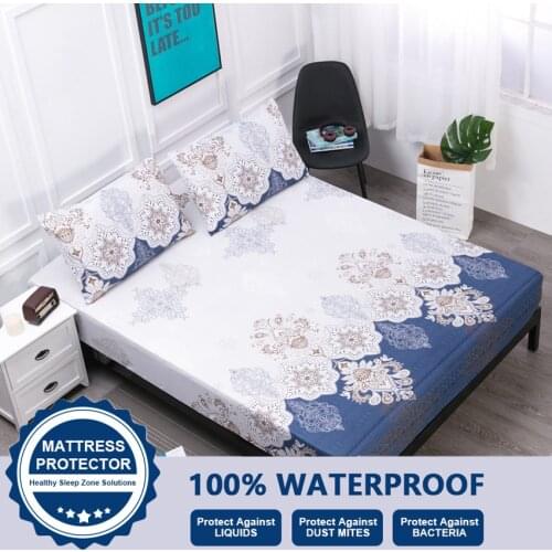 Geometric Print 100% Waterproof Mattress Protector Fitted Bed Sheet Bedding Mattress Cover Garterized Bedspread Mat Retro Style