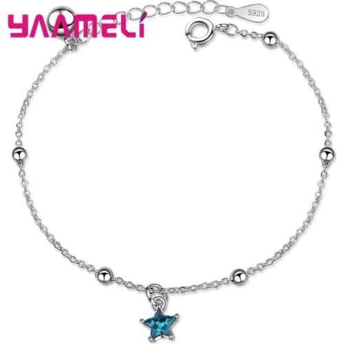 Hot Sale Korean Style Simple Blue Star Bracelet 925 Silver Tiny Chain Bracelet For Women Fashion Jewelry Wholesale