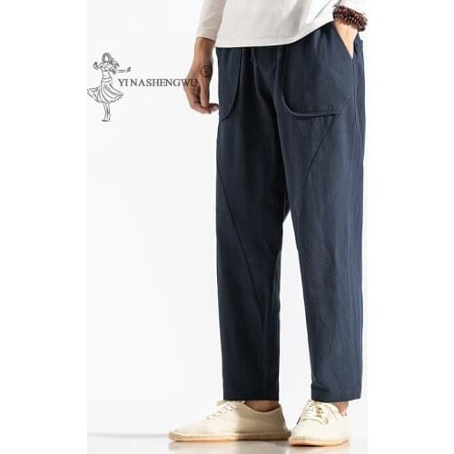 Japanese Kimono Men Print Pants Japan T-shirt Suits Traditional Loose Harem Asian Clothing Harajuku Trouser Yukata Style Costume