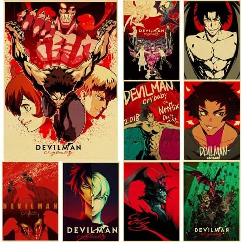 Classic Anime Crybaby Man Devil Poster Set Retro Kraft Paper Animated Character Cartoon Atlas Wall Sticker for Home Bar Decor