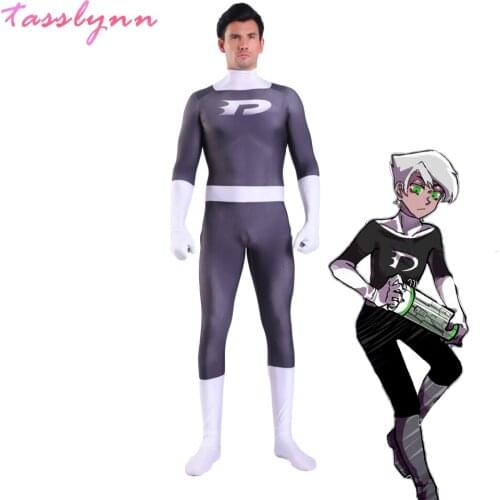 Hot Anime Danny Phantom Cosplay Costumes Danny Fenton Halloween Costume for Boys Spandex Zentai Jumpsuits Adults Kids Bodysuit
