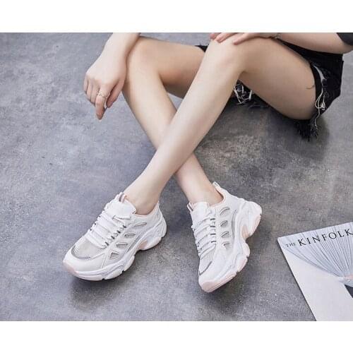Women Shoes 2021 Summer Lace Up Platform Sneakers Women Mesh Breathable Wedge Running Shoes Ladies Casual Comfort Increase Shoes