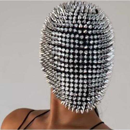Stonefans Punk Full Face Latex Rivet Mask Headgear for Women Men Halloween Masks Nightclub Dance Cosplay Hood Helmet Jewelry