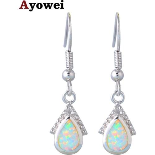 Top Sell Super Suppiler White Fire Opal Silver Stamped Birthday Gifts Dangle Earrings Fashion Jewelry for Women OE575A