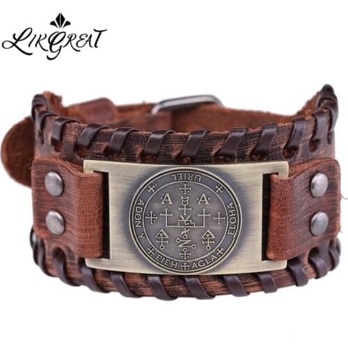 LIKGREAT The Sigil of Archangel URIEL Fire of God Talisman for Purity Love and Power Leather Bracelet Key of Solomon Jewelry