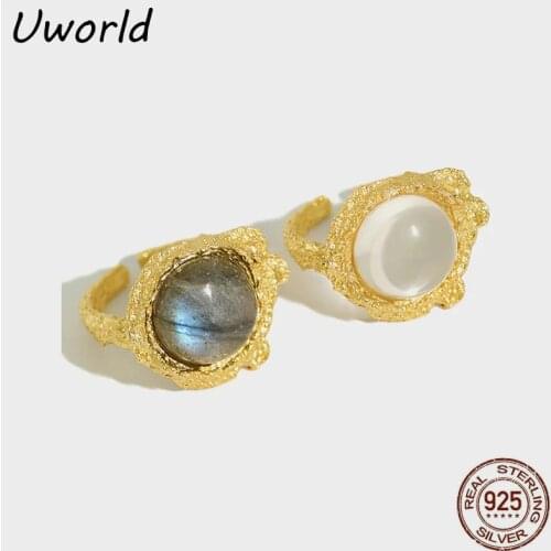 Moonstone Silver Rings Natural gemstones Clear Quartz S925 Sterling Silver Ring For Women French luxury Silver Jewelry