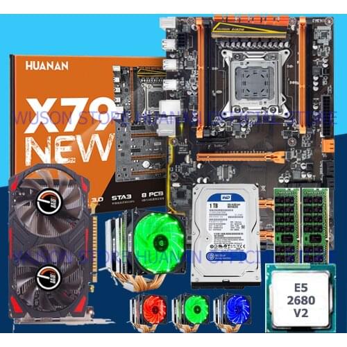 Discount mobo HUANAN ZHI deluxe X79 motherboard with M.2 CPU E5 2680 V2 with cooler RAM 16G(2*8G) 1TB 3.5' SATA HDD GTX750Ti 2G