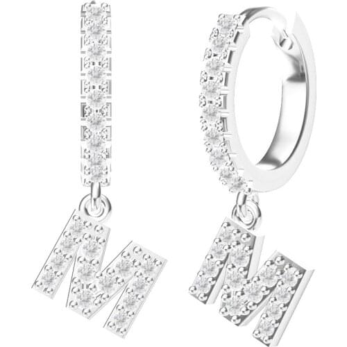 Fashion Inlaid Zircon Dainty Letter A-Z Hoop Earrings Simple Elegant Silver Color Earrings For Women Jewelry 2021