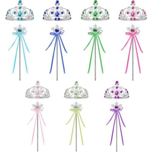Girls Birthday Party Wand Crown Jewelry Accessories Set for Princess Cosplay Anna Elsa Sleep Beauty Snow Queen Costume Accessory
