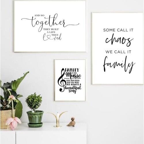 Simple Style Family Quote Poster Black and White Canvas Painting Music Note Pictures for Living Room Nordic Home Art Decoration