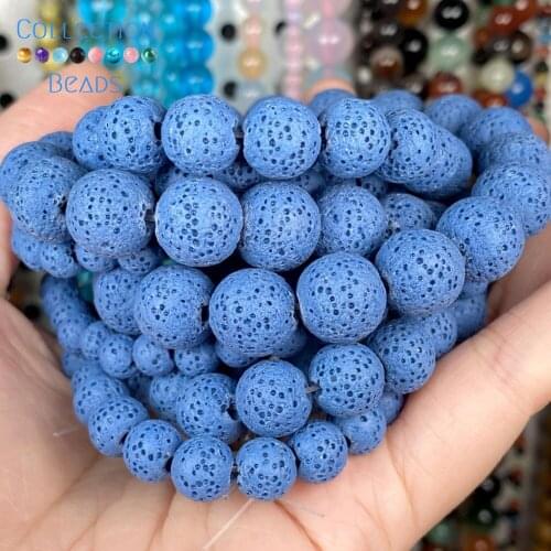 Natural Stone Blue Volcanic Rock Lava Beads Loose Spacer Round For Jewelry Making 6-12MM DIY Bracelet Accessories Wholesale