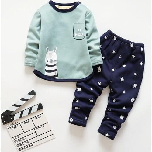 New winter kids sleepwear clothes sets boys girls comfortable clothes kids warm thick shirts + pants pajamas clothing
