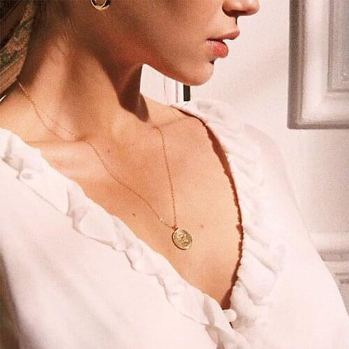 New Rose Flower Charms pendant Necklaces for women vintage Coin Pendant Gold Chain Choker Necklace Statement Jewelry