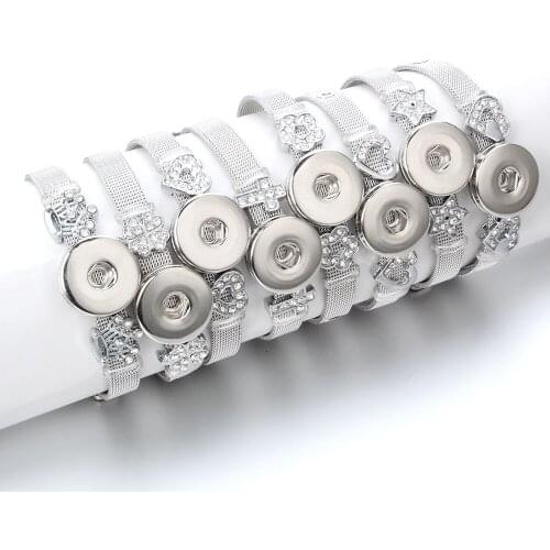 New Snap Jewelry Stainless Steel Bracelet&Bangles Love Heart Flowers Snap Bracelet DIY 18mm Snap Buttons Bracelet for Women Men