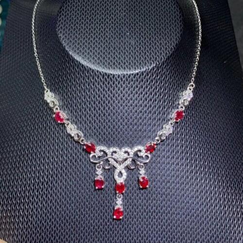 Natural red ruby gem Pendant necklace S925 silver Natural gemstone necklace Luxury Flower Tassels women wedding gift jewelery
