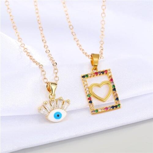 1Pcs Crystal Heart Evil Eye Necklace For Women Gift Jewelry Fashion Shiny Hollow Colored Zircon Geometric Pendant Clavicle Chain