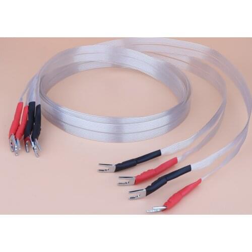 Pair HiFi Audio Speaker Cable OCC Silver Plated Loudspeaker Cable Spade Plug Terminal Audiophile