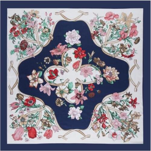 Luxury Brand 100% Twill Silk Scarf For Ladies Floral Square Scarf 2019 New Design Print Kerchief Woman Neck Shawl Wraps Echarpe