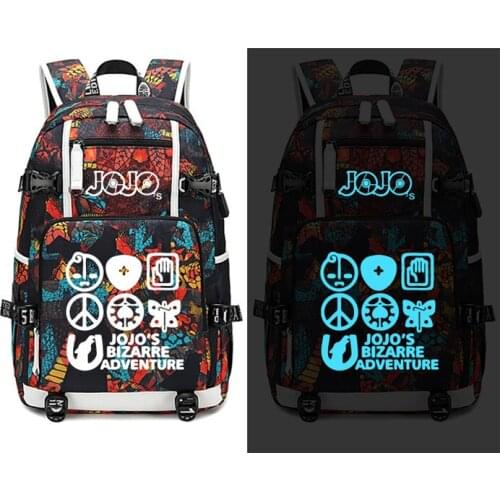 Anime Jojo Adventure Backpack USB Port Rucksack Bag Snake Pattern Teenager Student BookBags travel Shoulder Laptop Bag