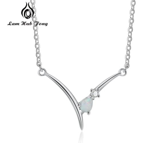 V Letter Pendant Necklaces Silver Color Opal Necklaces with Zircon Fashion Women Party Jewelry Friendship Gifts (Lam Hub Fong)