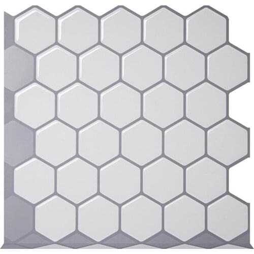 Hexagon Off White Vinyl Sticker Self Adhesive Wallpaper 3D Peel and Stick Square Wall Tiles for Kitchen and Bathroom Backsplash