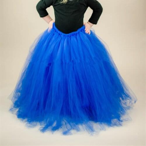 Sapphire blue Christmas Girls Tutu Skirt Fluffy Tulle Kids Girls Skirts Birthday Party Children Princess Ball Gown Long Skirt