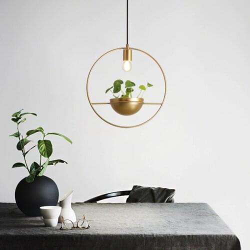 Modern Plant Pendant Lights Gold Iron Ring Hanging Lamp For Bedroom Dining Room Bar Decor Home E27 Loft Luminaire Suspension