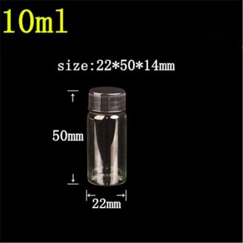 22*50*14mm 10ml Glass Bottles With Plastic Lid Transparent Empty Glass Gift Bottles Jars Black Cap 100pcs/lot