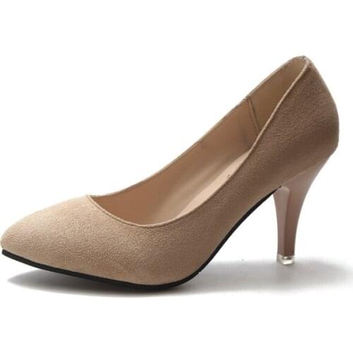 Fashion Women Pumps Women High Heels Suede Sexy Wedding Shoes Ladies Pointed Toe OL Office Work Shoes Plus Size 35-43