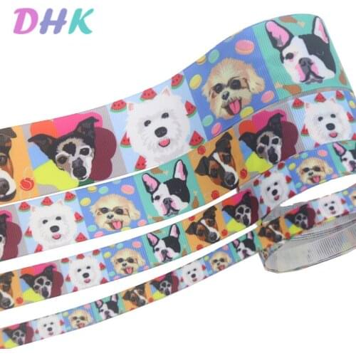 DHK 4 sizes options 5yards dog Printed Grosgrain Ribbon Accessory Hairbow Headwear Decoration DIY Wholesale E1851