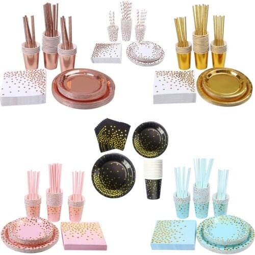 Birthday Party Decorations Disposable Party Tableware Set Plate Cup Straw Paper Towel Wedding Decor Bachelortte Party Supplies