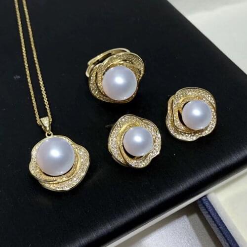 YIKALAISI New Arrivals 925 Sterling Silver Pendants Jewelry For Women 10-13mm Oblate Natural Freshwater Pearl Necklaces Set