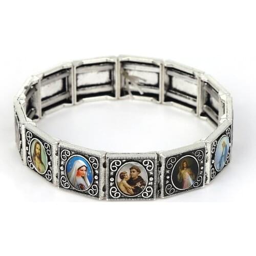 Jewelry 2021 Trend Catholic Saint Images Jesus Bracelet Virgin Mary Cross Exquisite Picture Charms Bracelet Wholesale NEW