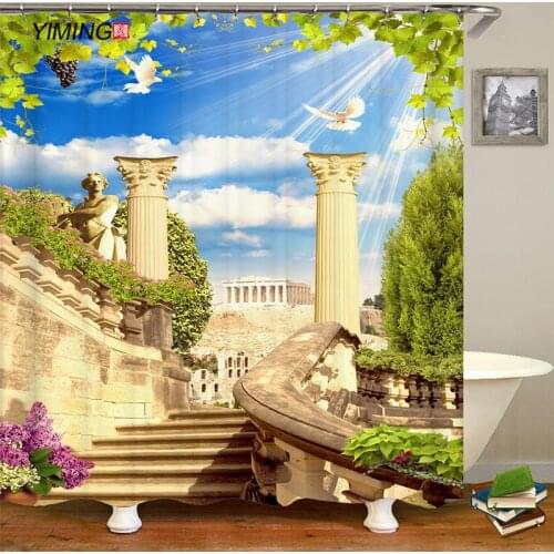 180x200 Bathroom Decoration Shower Curtain Retro Roman City Architecture Printed Curtain Polyester Waterproof Curtain with Hook