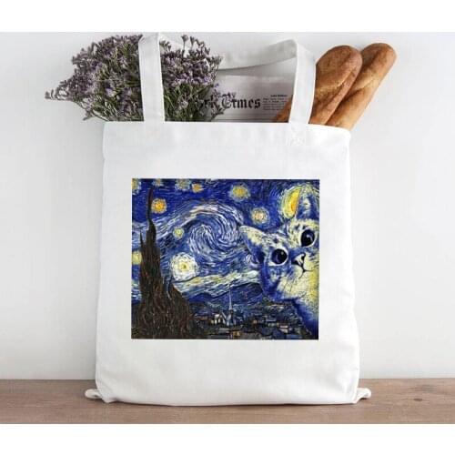 Van Gogh Shopper Bag Women Canvas Shoulder Bag Female 2021Funny Shopping Bag Graphic Tote Harajuku