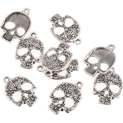 Candy skulls halloween Tibetan Silver bead charms Pendants fit bracelet 10pcs 20*15mm