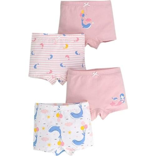 4 Pcs Pure Cotton Soft Children Underwear Girls Pink Panties Cartoon Pattern Kids Boxer Briefs Child Girl Pants 2-12 Years