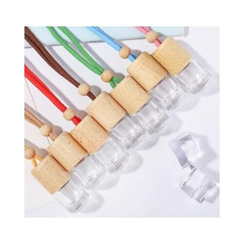 5-50pcs 5ML Clear Glass Empty Car Perfume Refillable Hang Bottle with Wood Cap, Small Portable Scent Container Decorations Gift