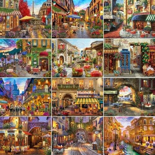 5D Diy Diamond Painting Street View Full Circle Diamond Embroidery Landscape Rhinestone Cross Stitch Mosaic Home Decoration Gift