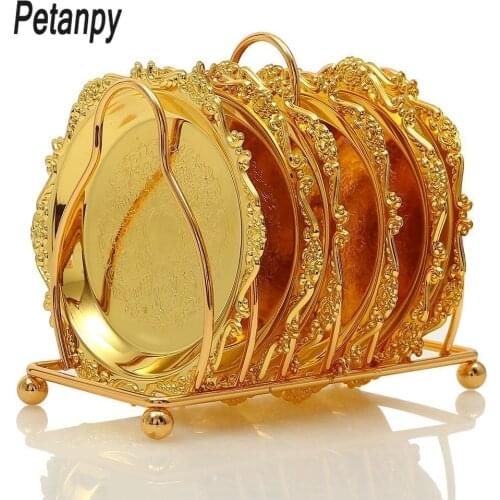 6 sets Coaster alloy home decoration ornaments zinc series coffee cups mat cups and saucers tea coasters insulation mat