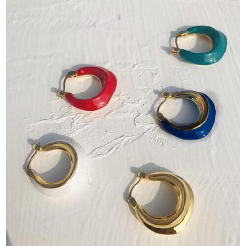 AOMU Handmade Vintage Cool Green Enamel Geometric Irregular Circle Hoop Earrings for Women Gifts Bohemia Pendant Jewelry